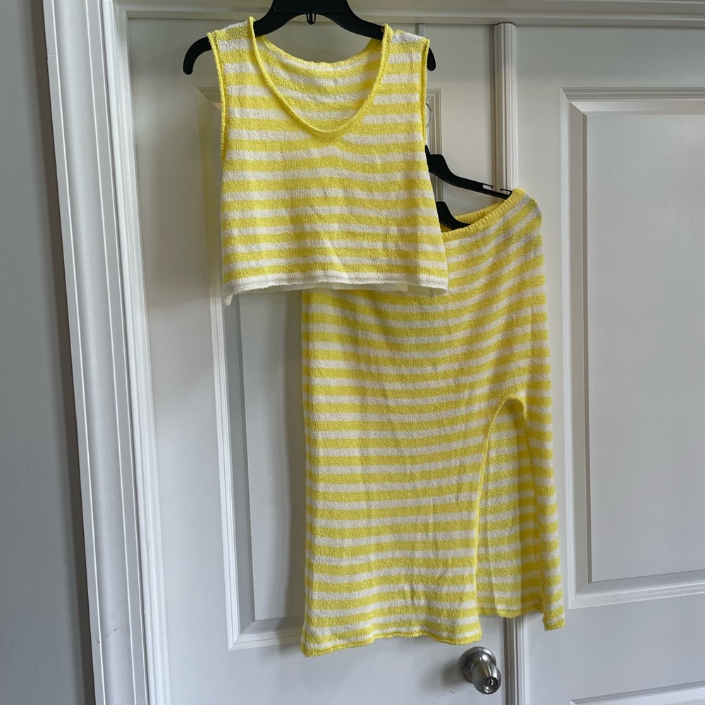 Yellow and White Striped Knit Set